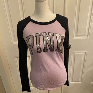 Victoria Secret Pink Jersey style Long Sleeve T-Shirt Silver Sequins